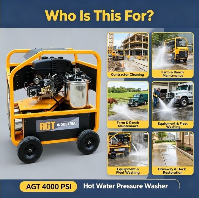 AGT Hot Water High Pressure Washer 4.0GPM 13‑HP For Farm & Fleet‑Cleaning
