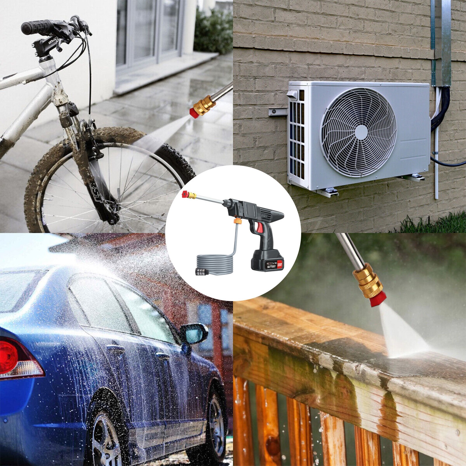 Portable Cordless Electric High Pressure Water Spray Gun Car Washer Cleaner Tool