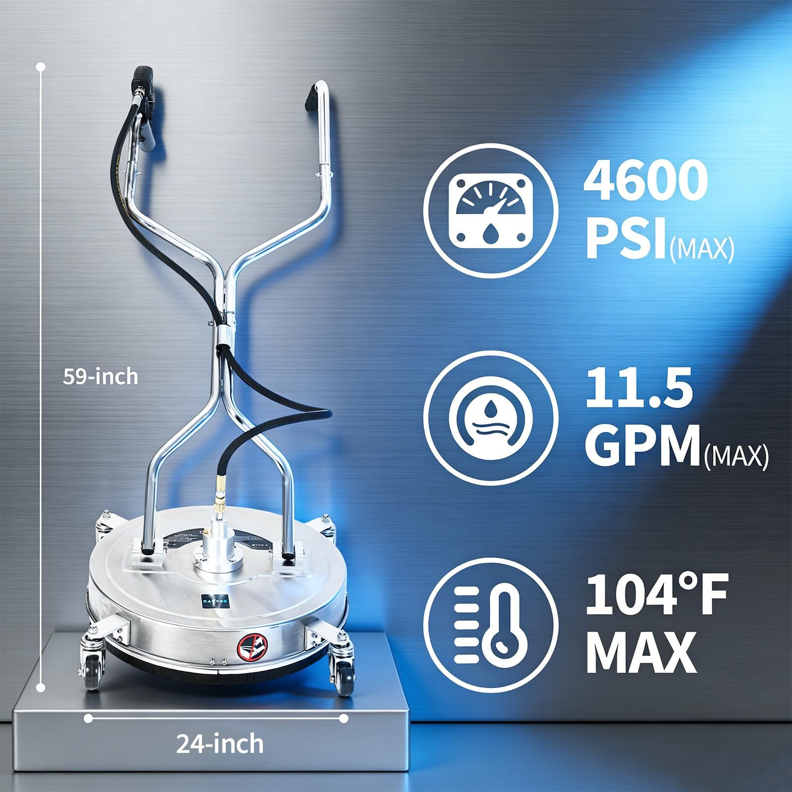 24 inch Pressure Washer Surface Cleaner Stainless Steel 4 Wheels & Dual Handle