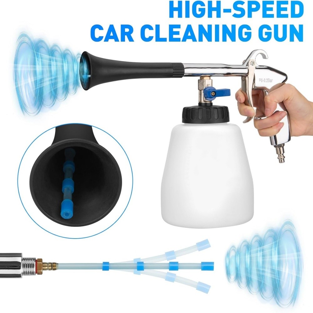Car Cleaning Gun High Pressure Air Interior Detail Tool Kit Dry Cleaner w/brush