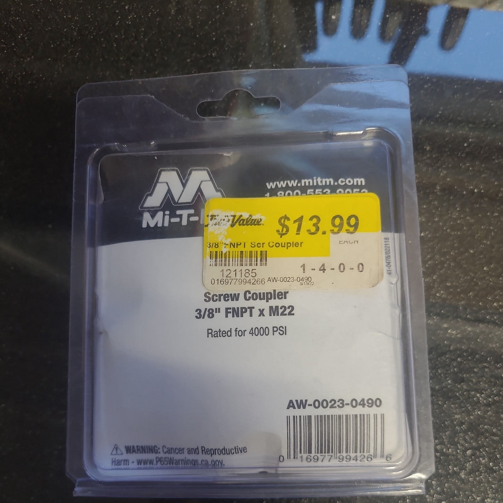 Mi-T-M 3/8 FNPT x M22 Screw Coupler AW-0023-0490 H9 NEW