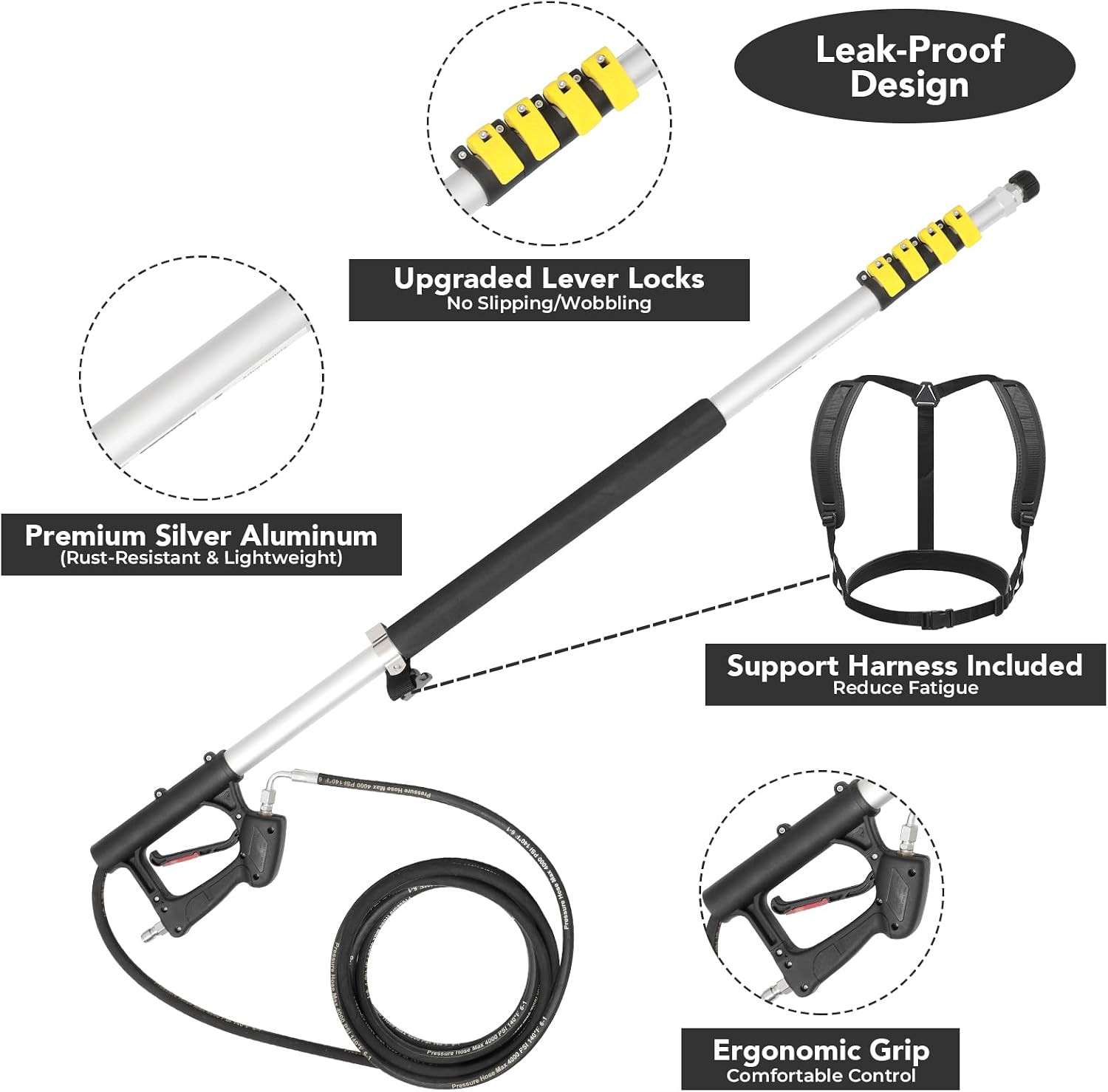 24 FT Telescoping Pressure Washer Wand with 4 Dusters for House Cleaning, 4000PS
