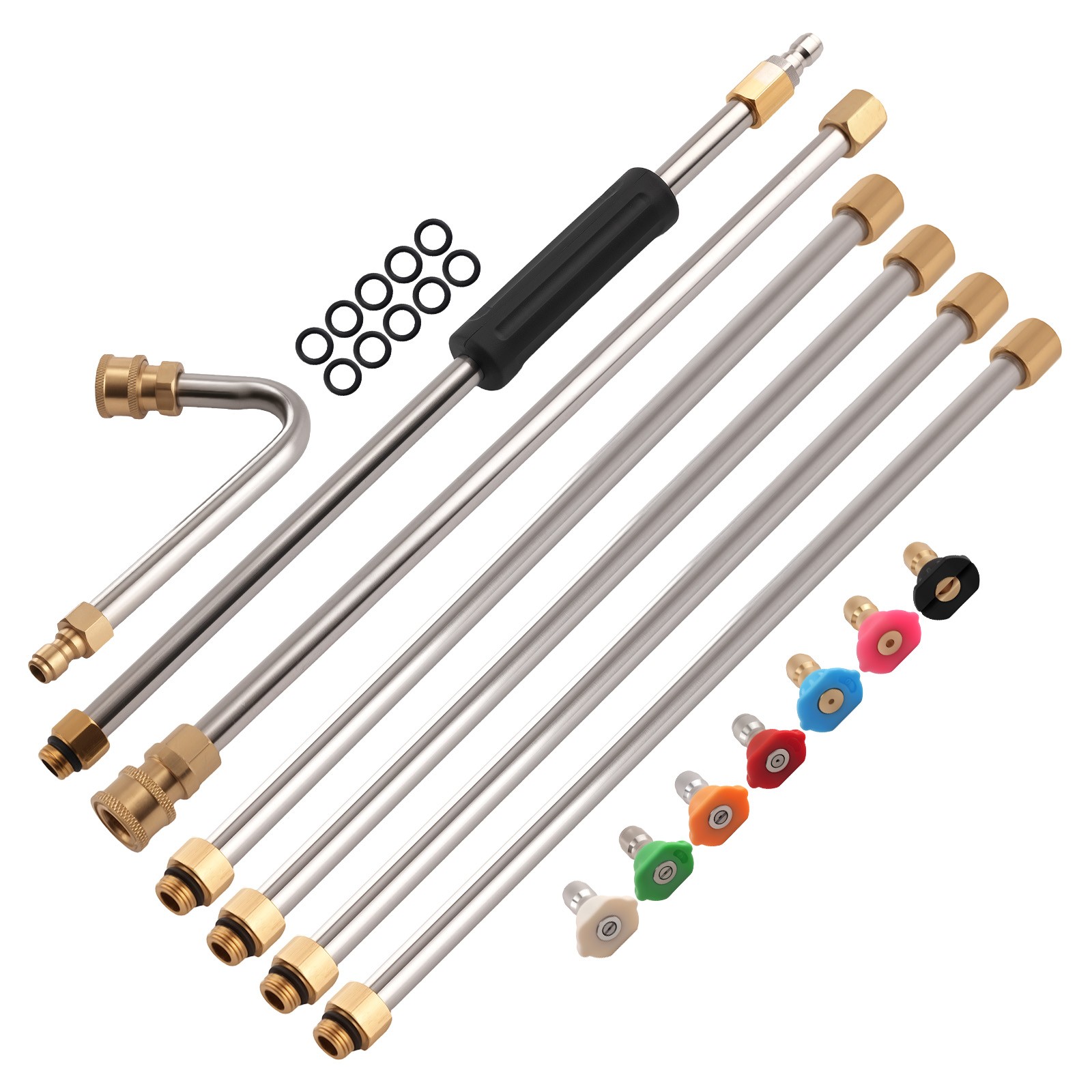 6pcs 15in Pressure Washer Extension Rod Stainless Steel w/ 7 Spray Nozzles