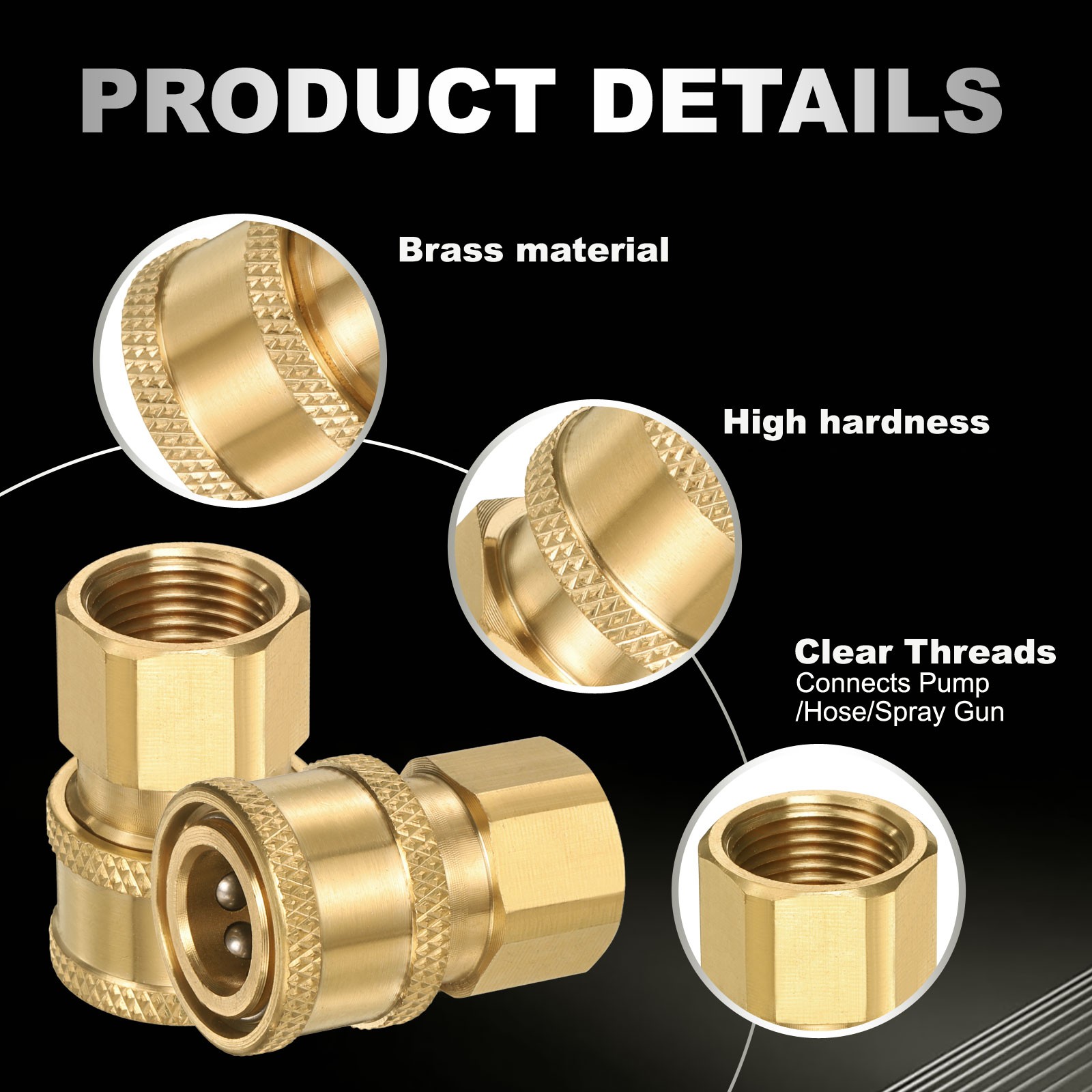 2Pcs Pressure Washer Adapter 1/4″ Female Quick Plug to G3/8″ Male Brass