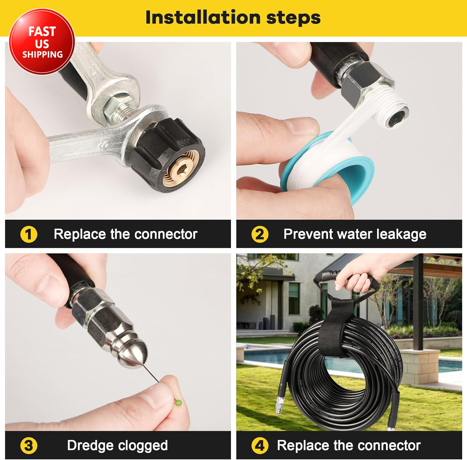 Pressure Washer Drain Jetter – Sewer Jetter Kit for Pressure Washer 50Ft 1/4 Inc
