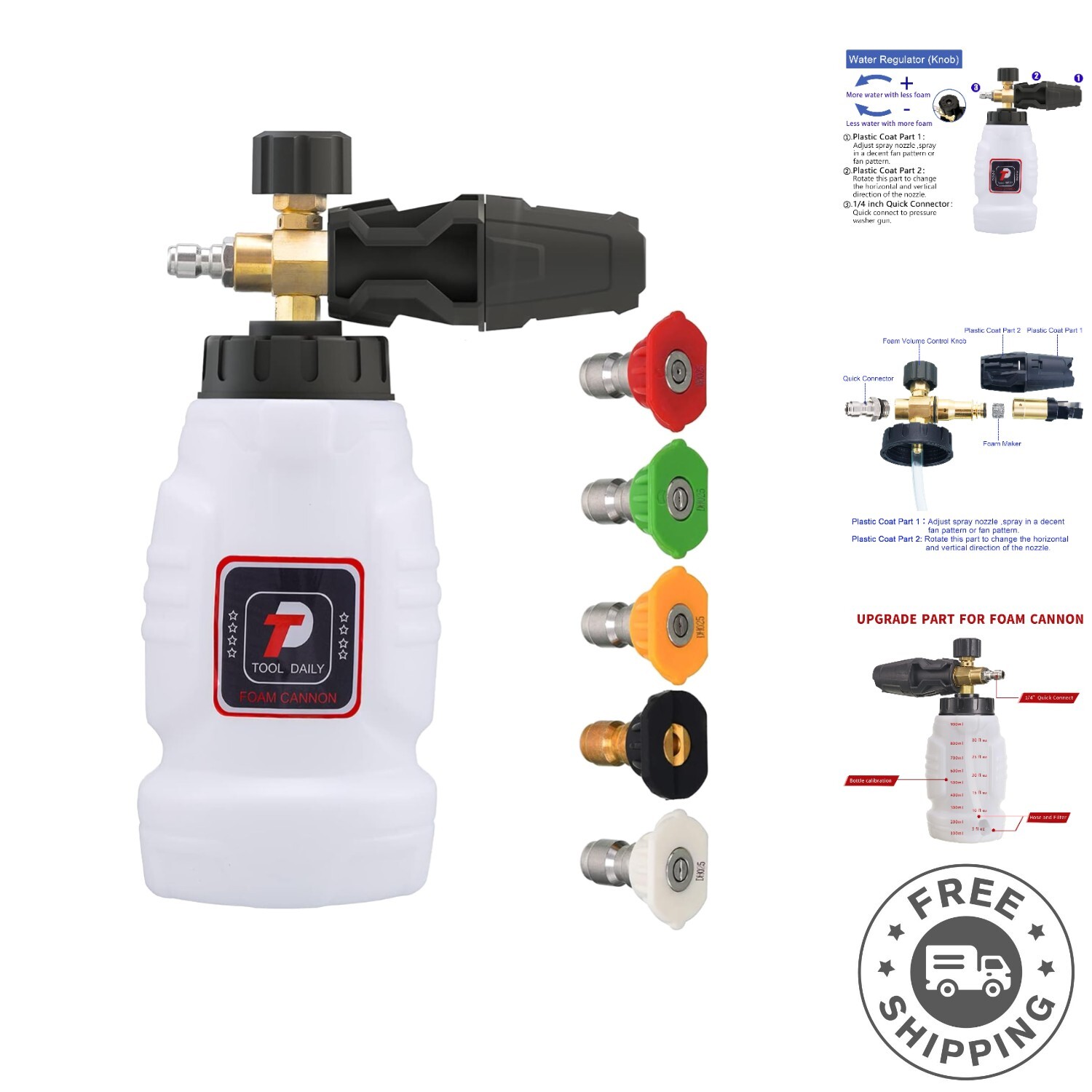 1L Pressure Washer Foam Cannon Set with 5 Nozzles – Effortless Cleaning Solution