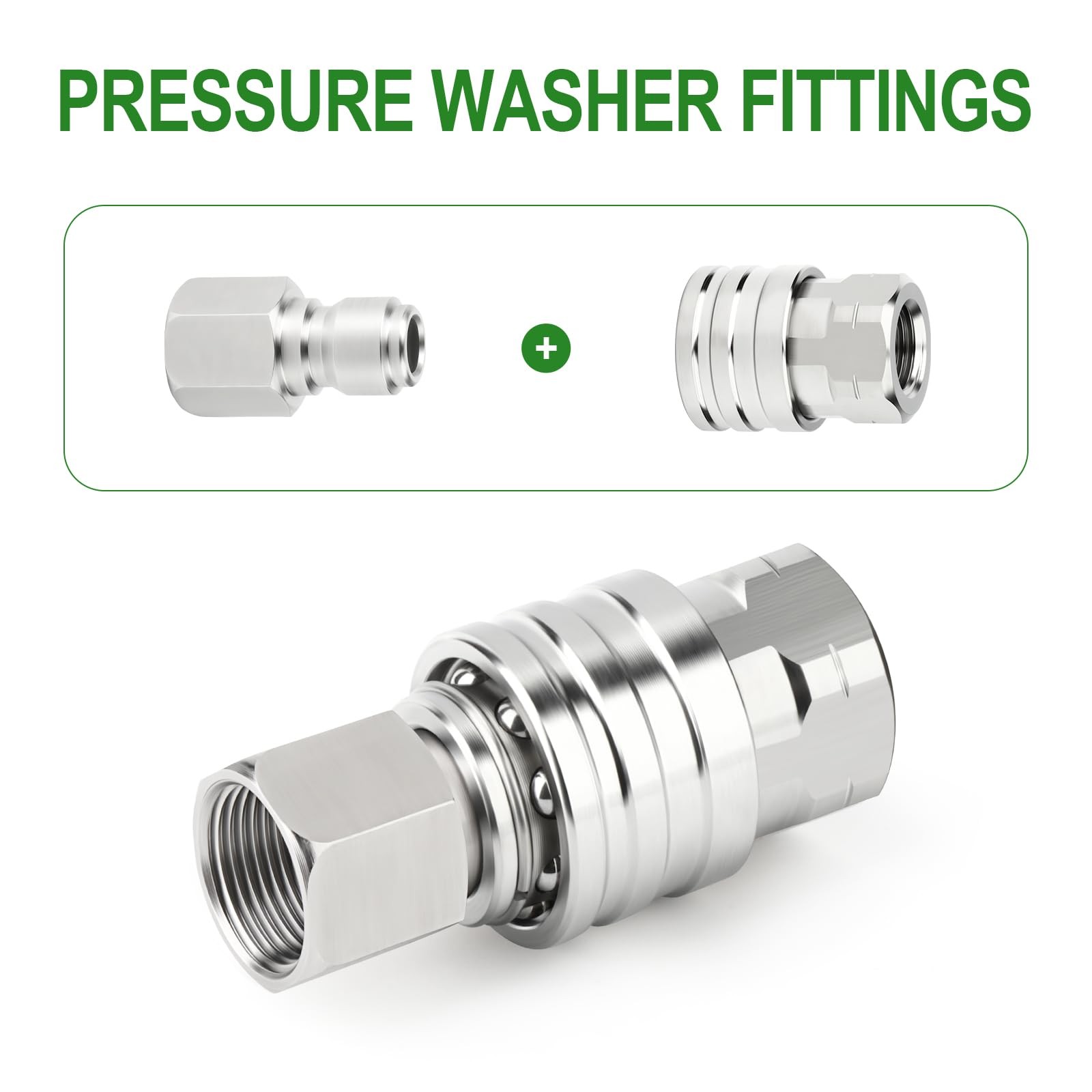 4 PCS 304 Stainless Steel Pressure Washer Adapter Kit Quick Connect 1/4 Inch