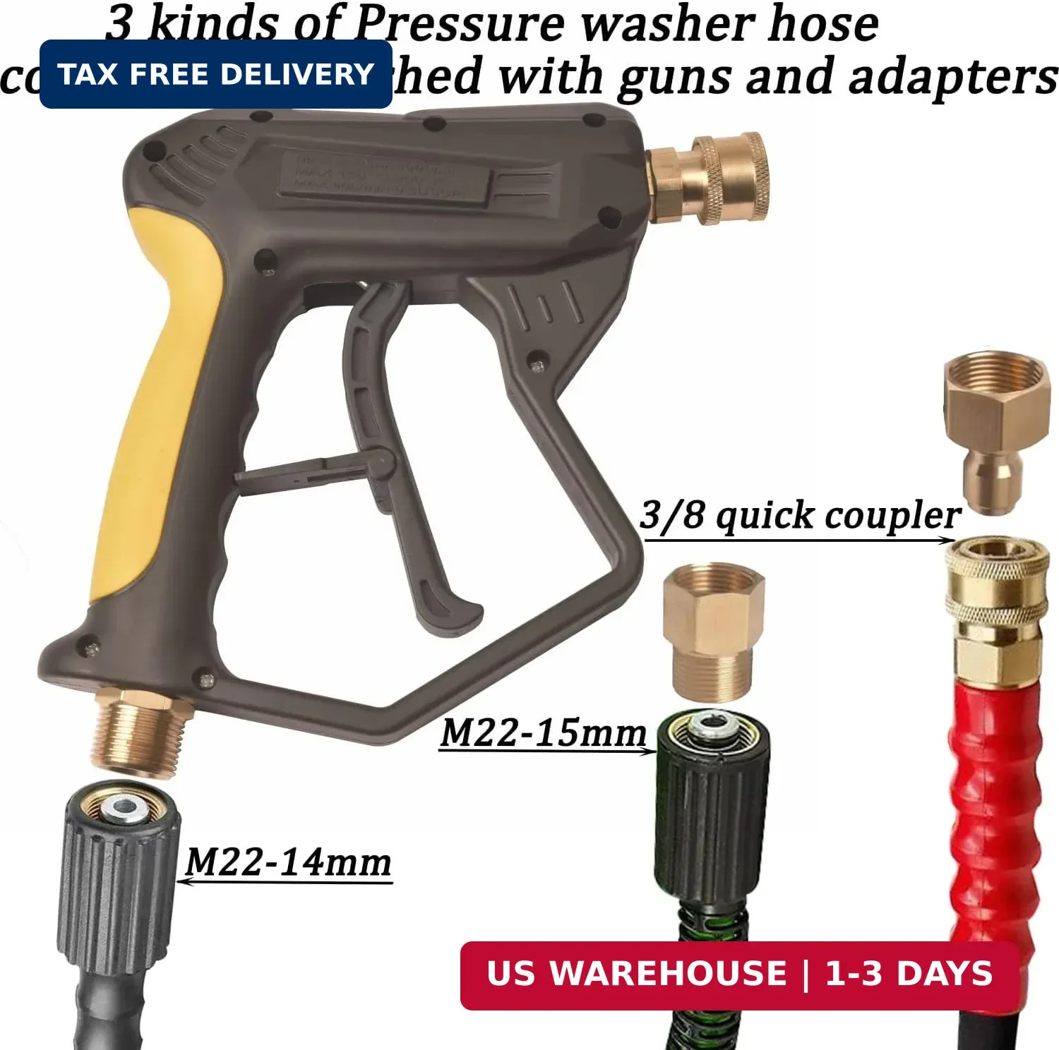 GDHXW X-887 High Pressure Washer Gun with Foam Cannon 2 Adapter 7 Pressure Washe