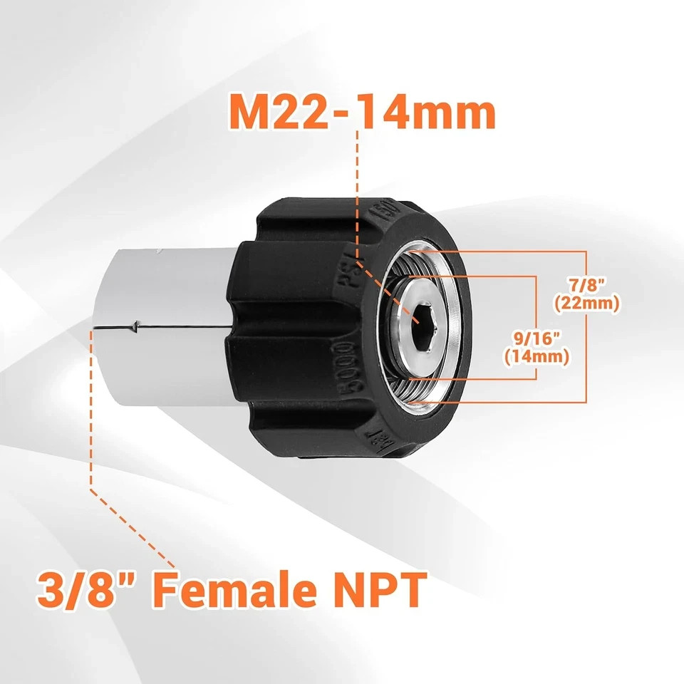 Pressure Washer Adapter, M22 14Mm Female Thread to 3/8” Female NPT, Stainless St