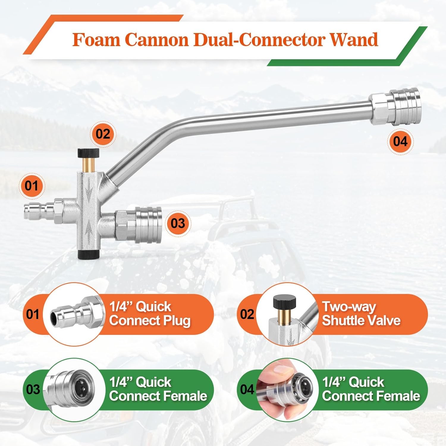 Fast Shipping Foam Cannon for Pressure Washer Snow Foam Lance 1/4″ + 5 Nozzles