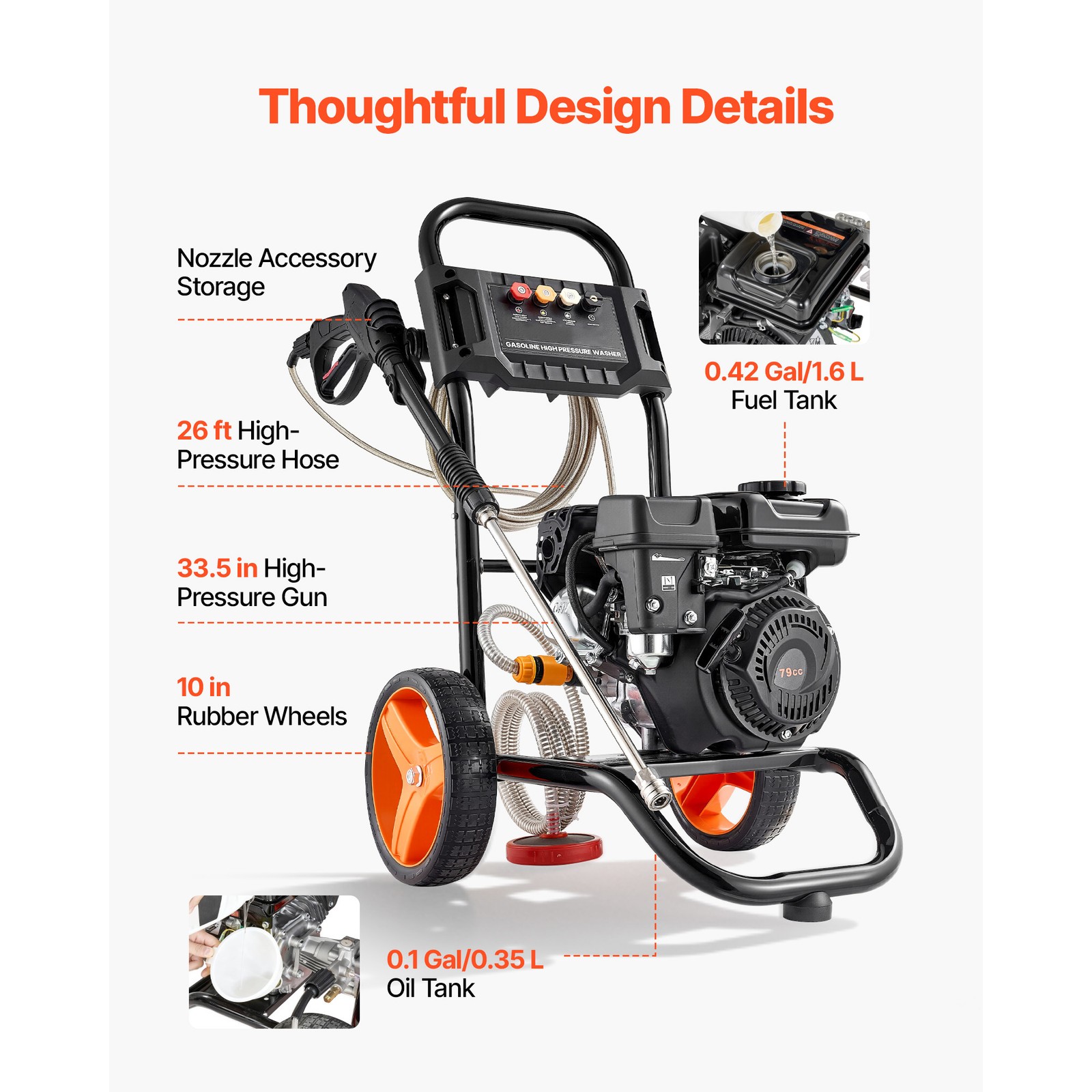 Uimoso Gas Pressure Washer 2900 PSI 1.85 GPM with Aluminum Pump and 4 Nozzles