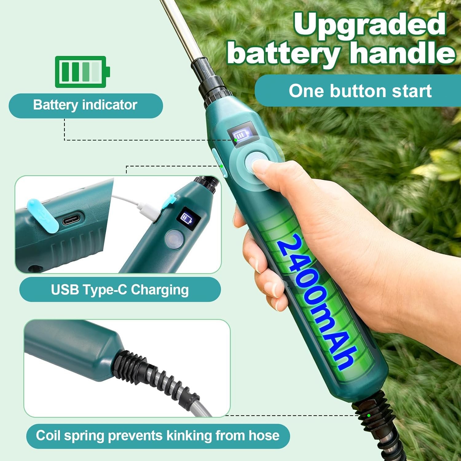 Battery Powered Sprayer Wand,23.6″ Electric Sprayer Telescopic Wand with 3 Sp…