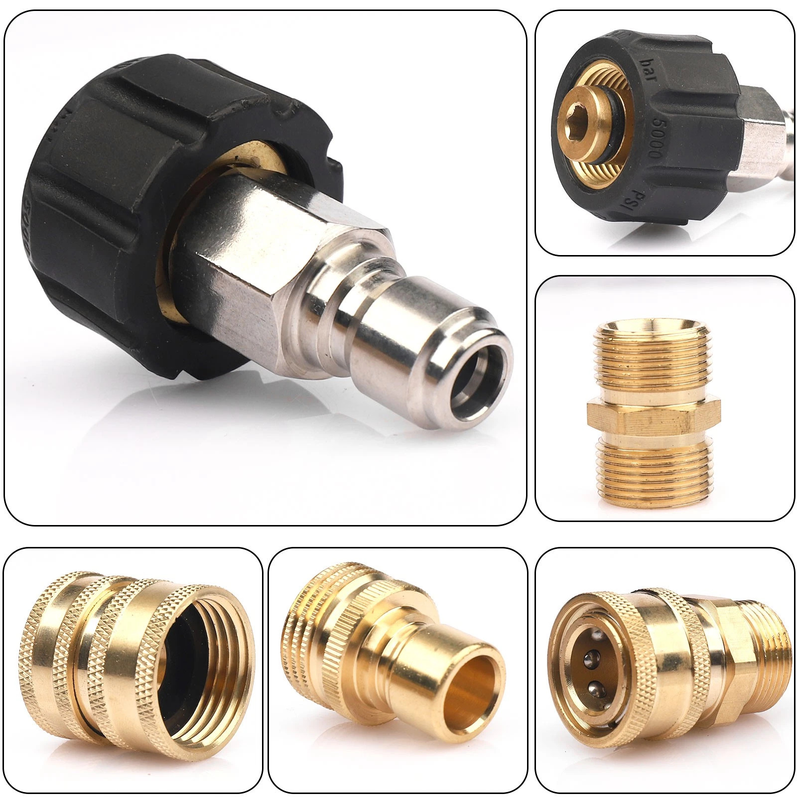 9Pc Pressure Washer Adapter Set Quick Disconnect Kit M22 Swivel to 3/8” Connect