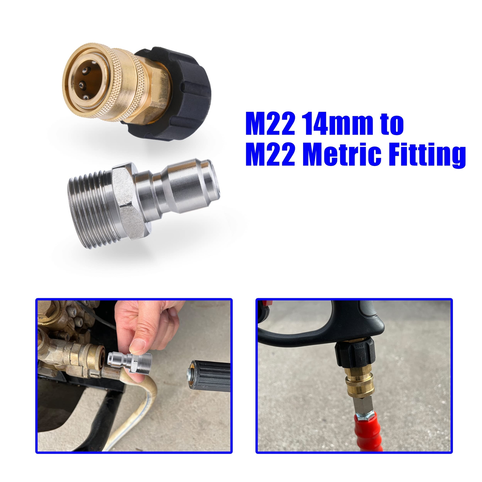 Pressure Washer Adapter Set M22 14mm to 3/8 inch Quick Connect and Disconnect