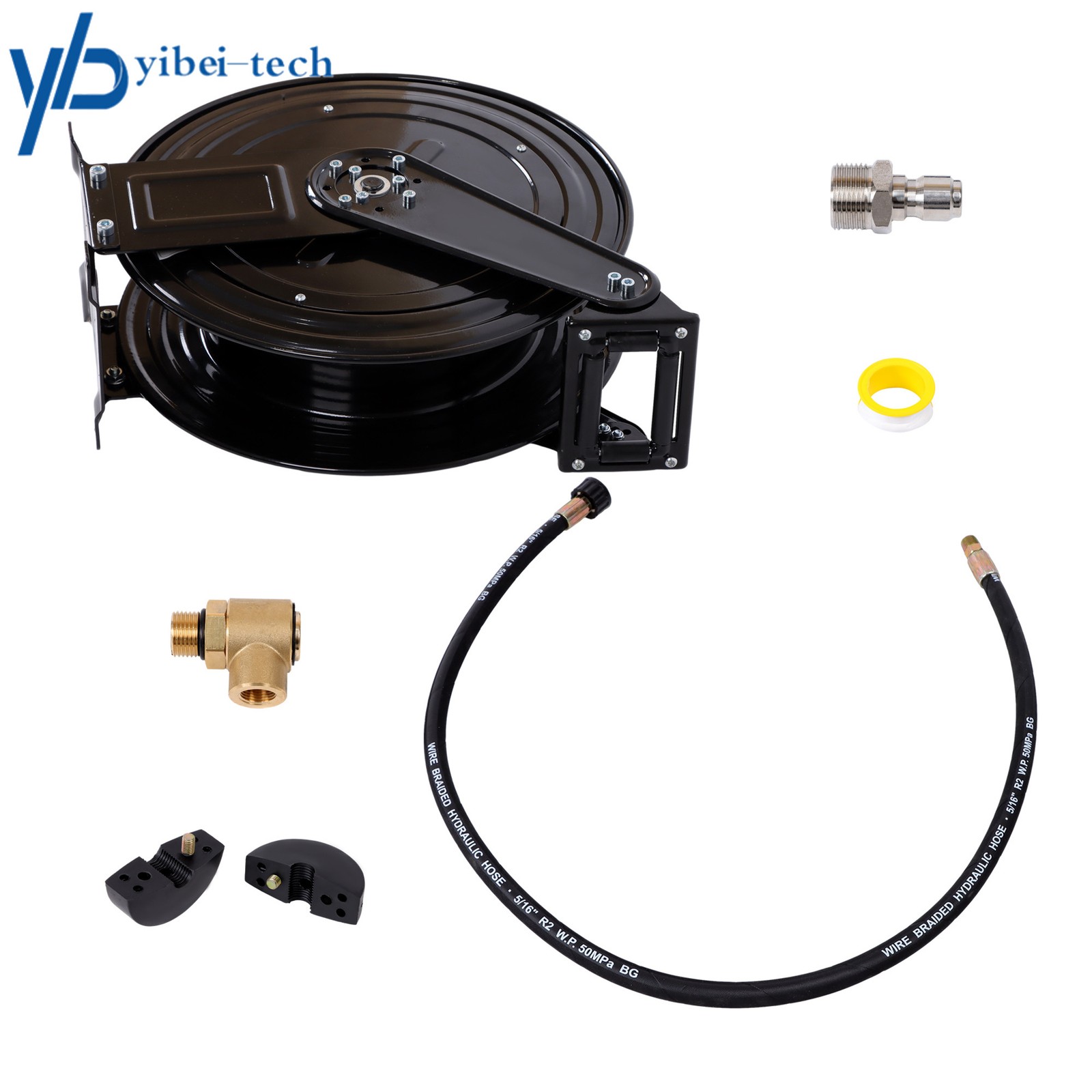 Pressure Washer Hose Reel 50ft with Swivel Arm, 3/8″ NPT Outlet Pipe, 4000 PSI