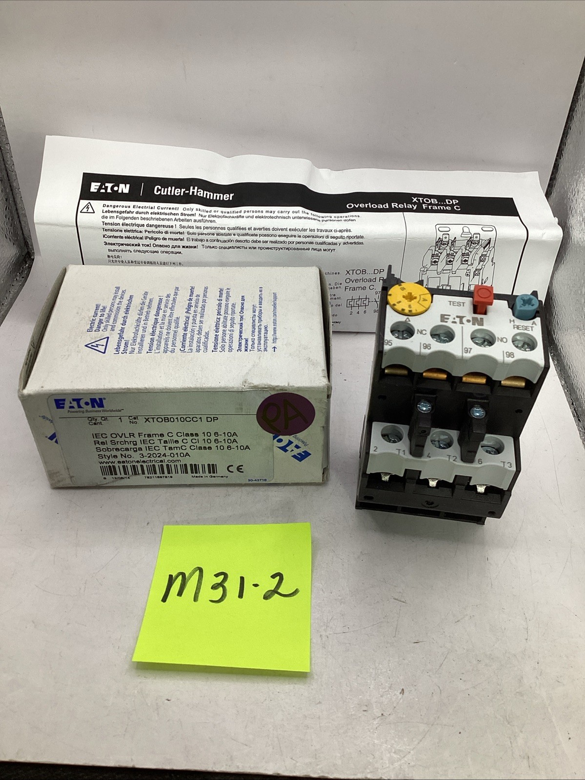 Eaton XTOB010CC1 IEC Overload Relay Frame C Class 10 DP 6-10 Amp 🟣