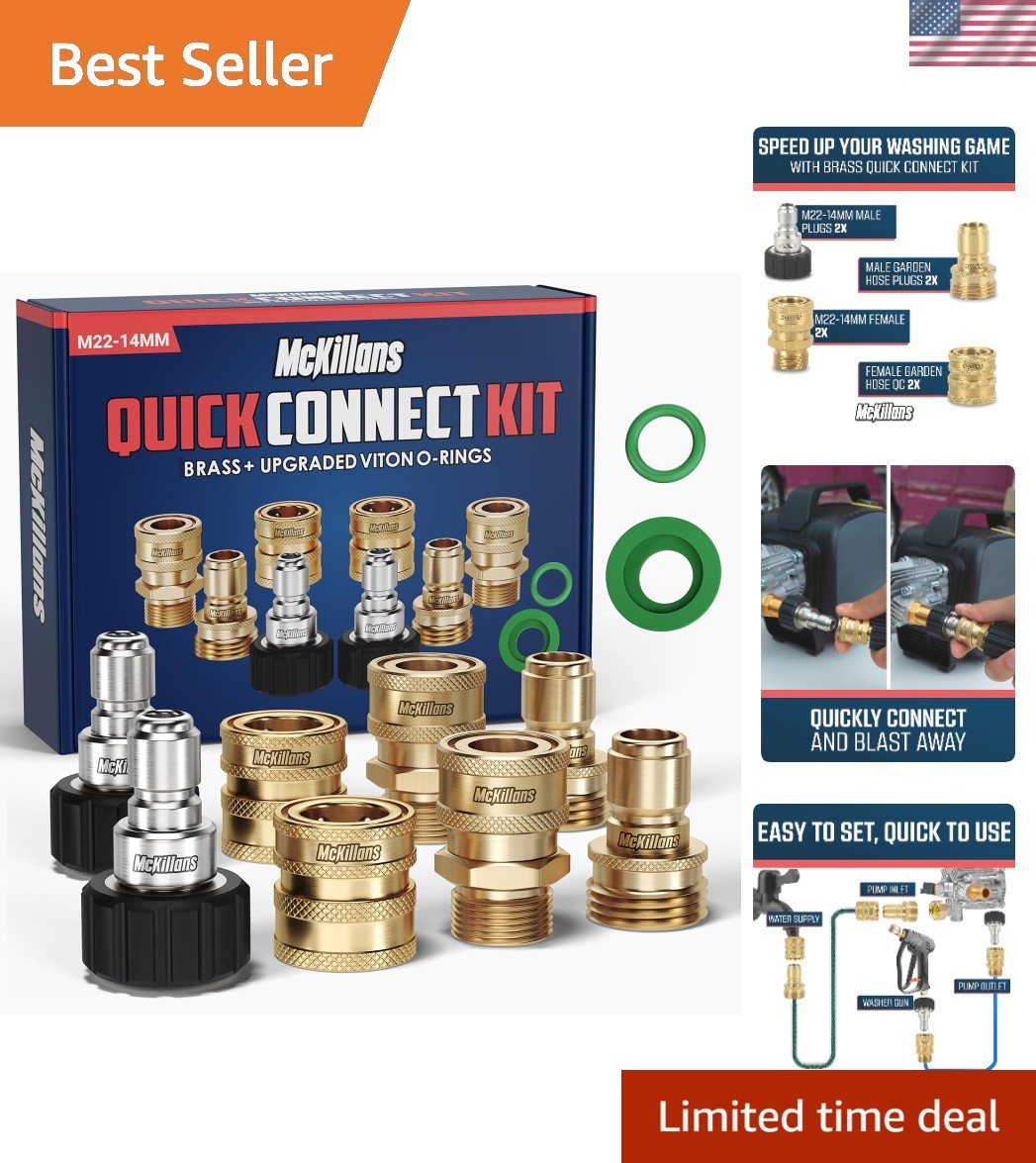 Brand New Pressure Washer Brass Quick Connect Kit – 14mm, 3/8″ Male Female, M…