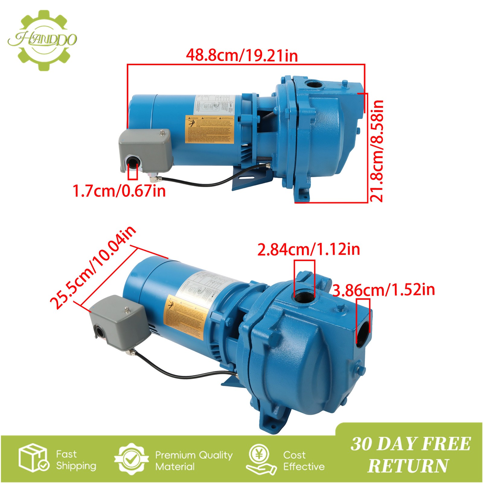 J5S Shallow Well Jet Pump 1/2 HP 16.5 GPM, Cast Iron, 115/230V Dual Voltage