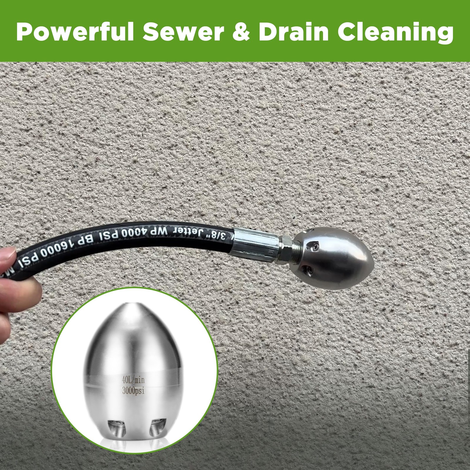 3000 PSI 3/8 Inch NPT Internal Thread Sewer Jetter Nozzle Power Washer Drain