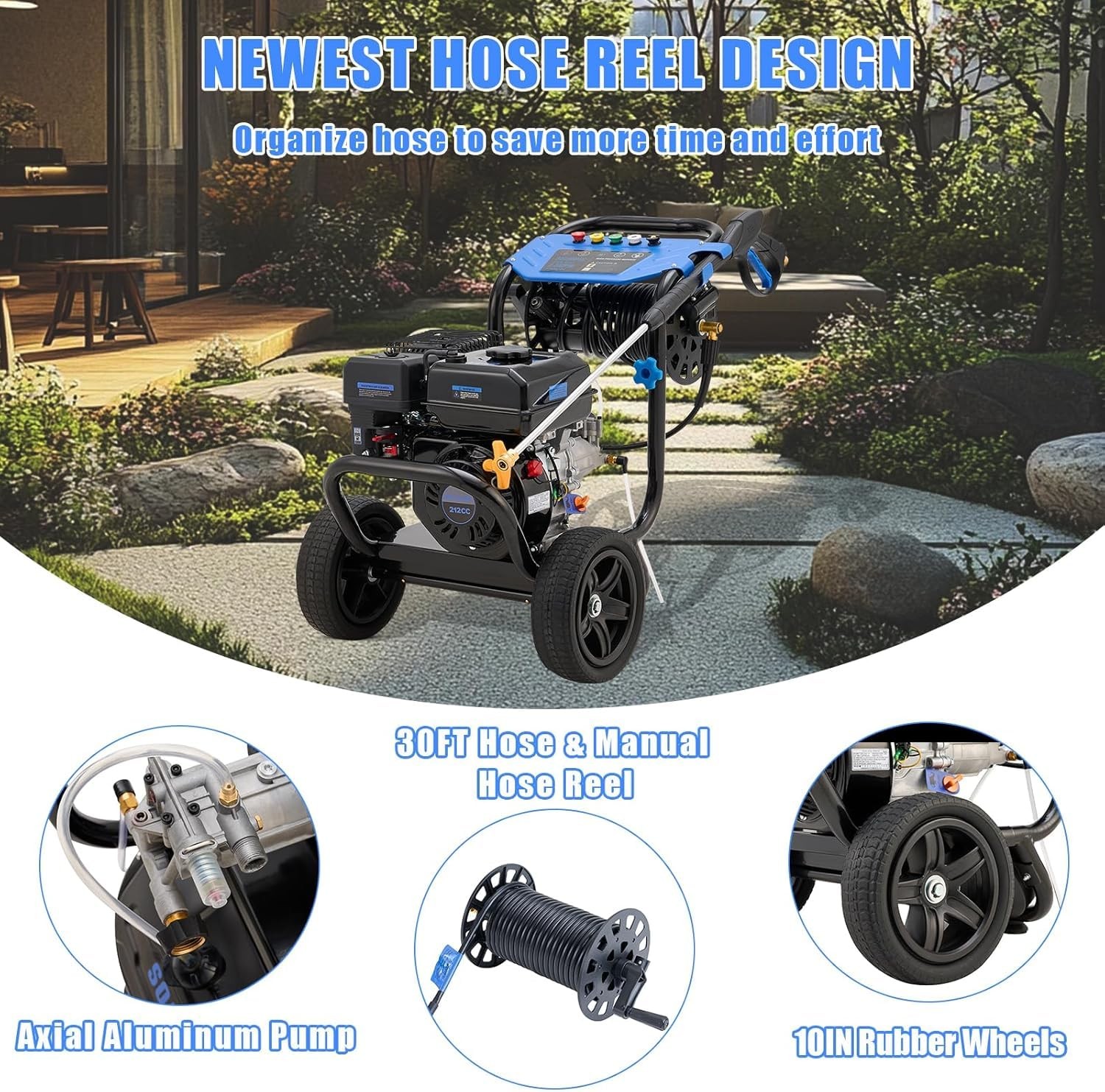 Gas Powered Cold Water Pressure Washer 3600 PSI 2.3 GPM 212cc 5 Nozzles New