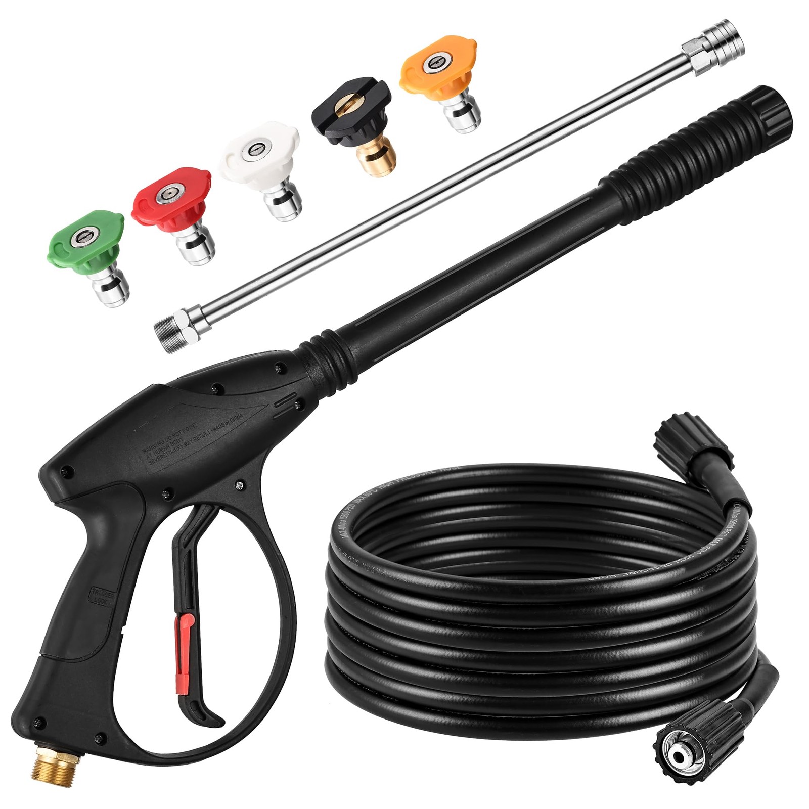 Pressure Washer Gun with 15in Extension Wand & 25FT Hose, 5 Nozzle Tips Quick…