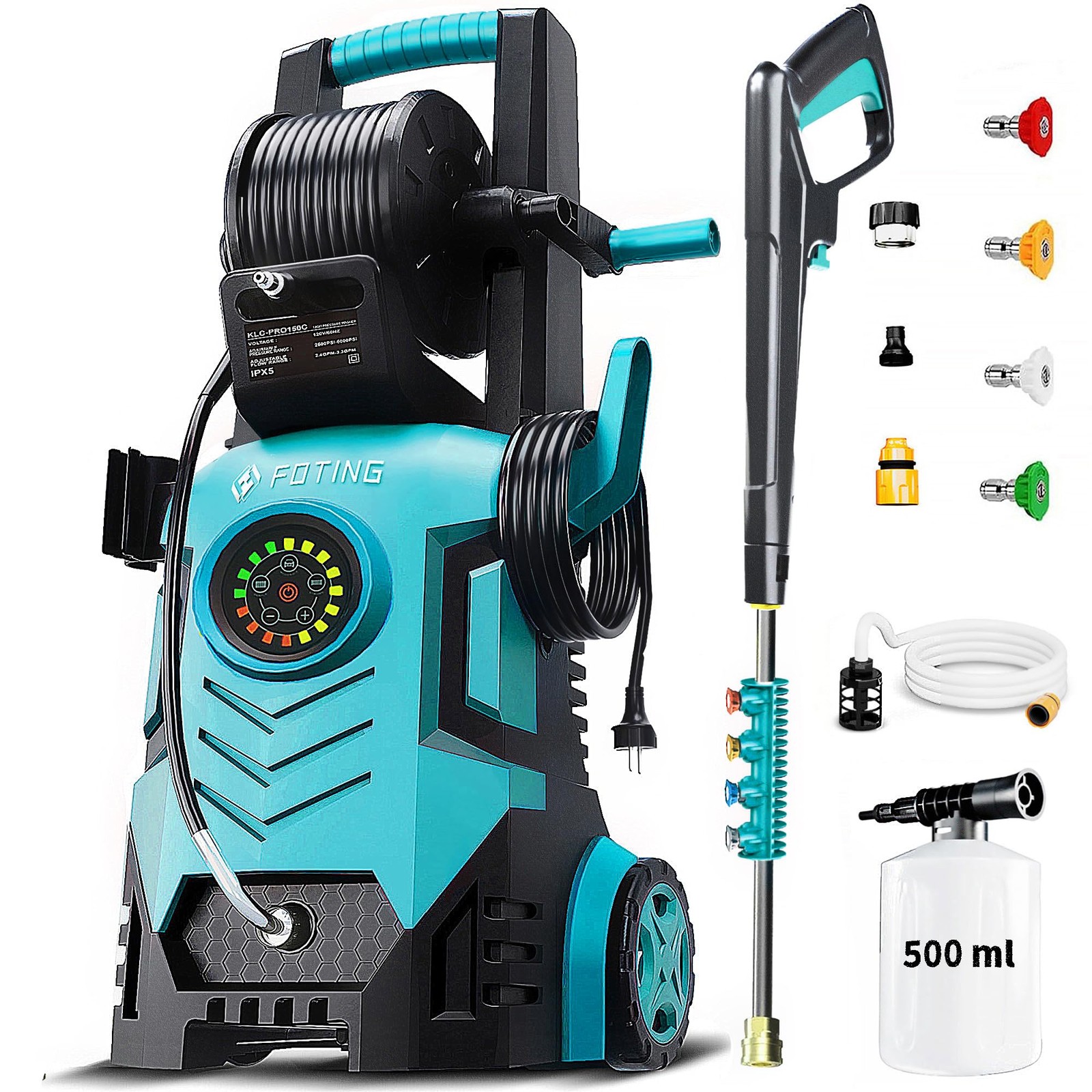 FOTING PRESSURE WASHER 5000PSI ADJ-8-LEVEL TOUCH SCREEN 34″ TALL – BLUE