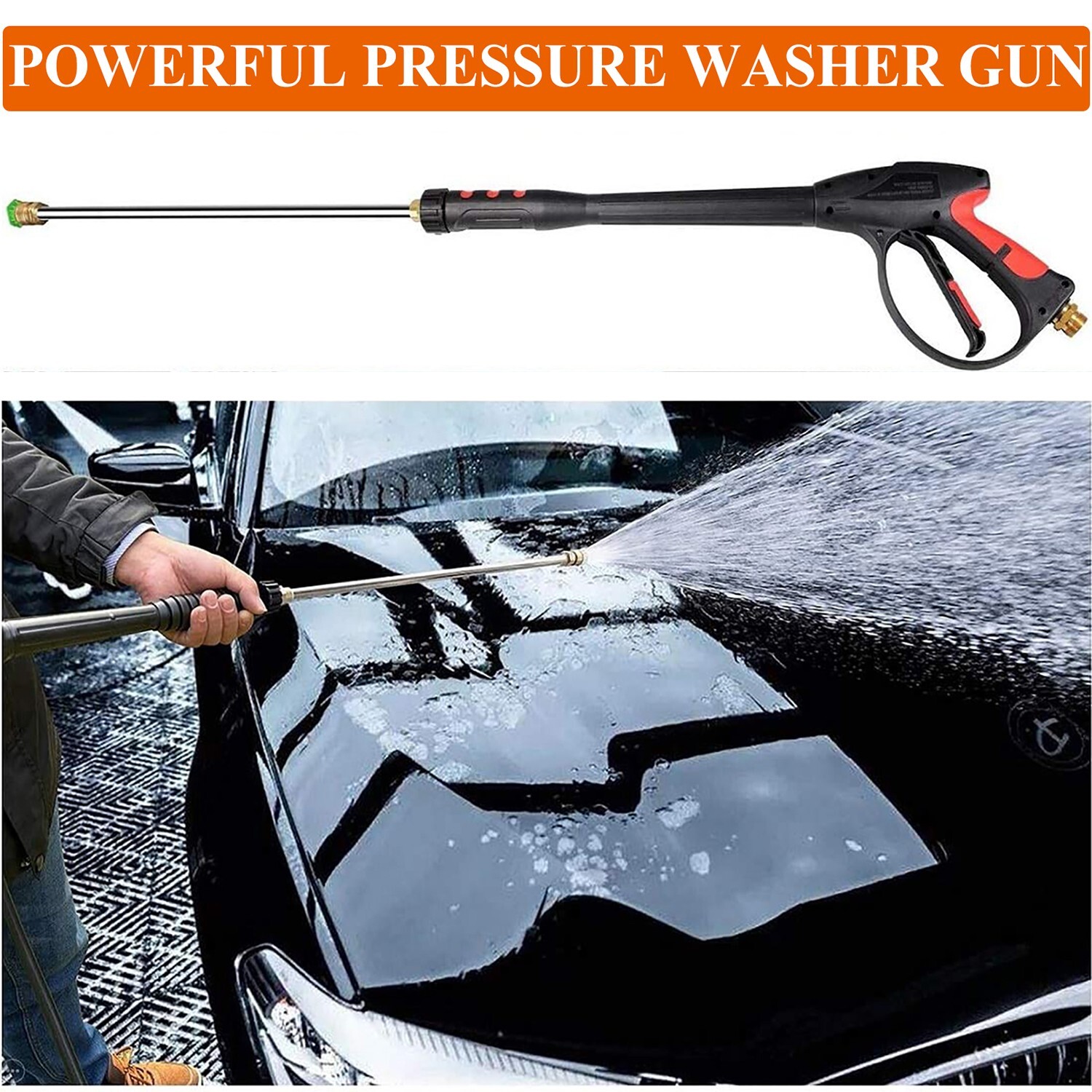 4000PSI High Pressure Power Washer Spray Gun Wand Lance Nozzle Tips Hose Kit M22