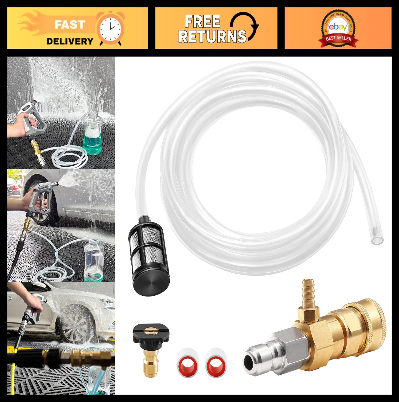 Pressure Washer Chemical Injector Kit – 3/8″ Quick Connect, Soap Siphon Hose 3-5
