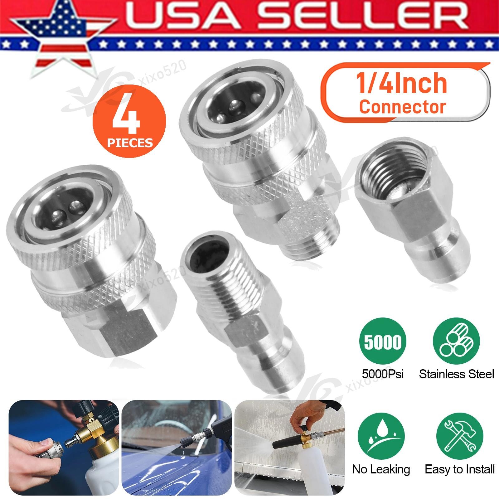 4Pcs Pressure Washer Quick Connect Fitting 1/4″ NPT Male Female Thread Adapter