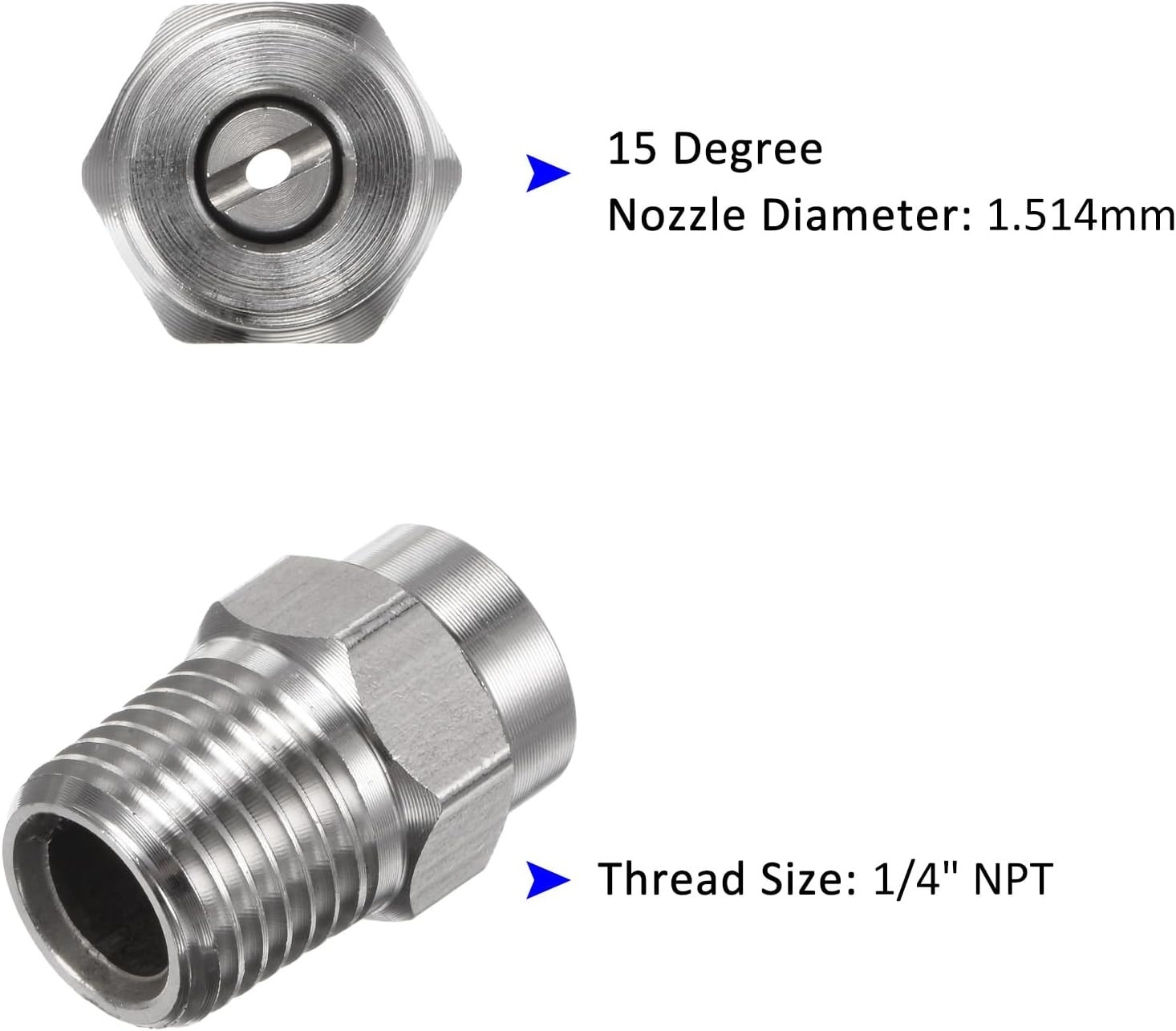 6 Pack Surface Clean Tips – 15 Degree 1/4″ NPT Male Pressure Washer Nozzles Clea