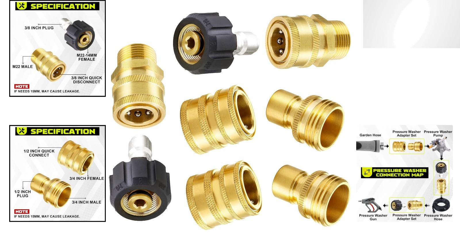 Ultimate 8-Pack Pressure Washer Adapter Set: Durable Brass Quick Disconnect Kit