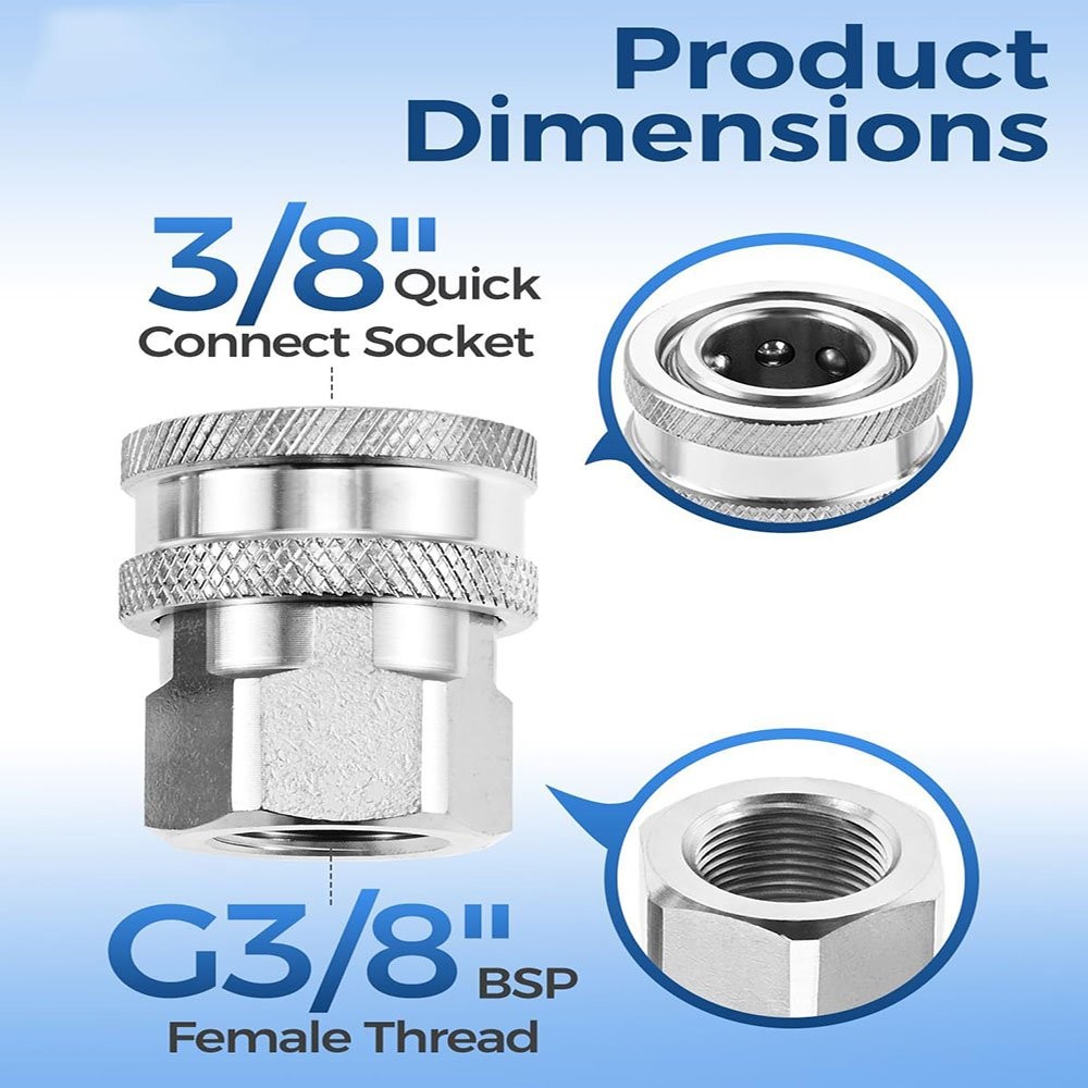 4× G3/8 Male and Female Threaded Adapters Stainless Steel Pressure Washer Parts