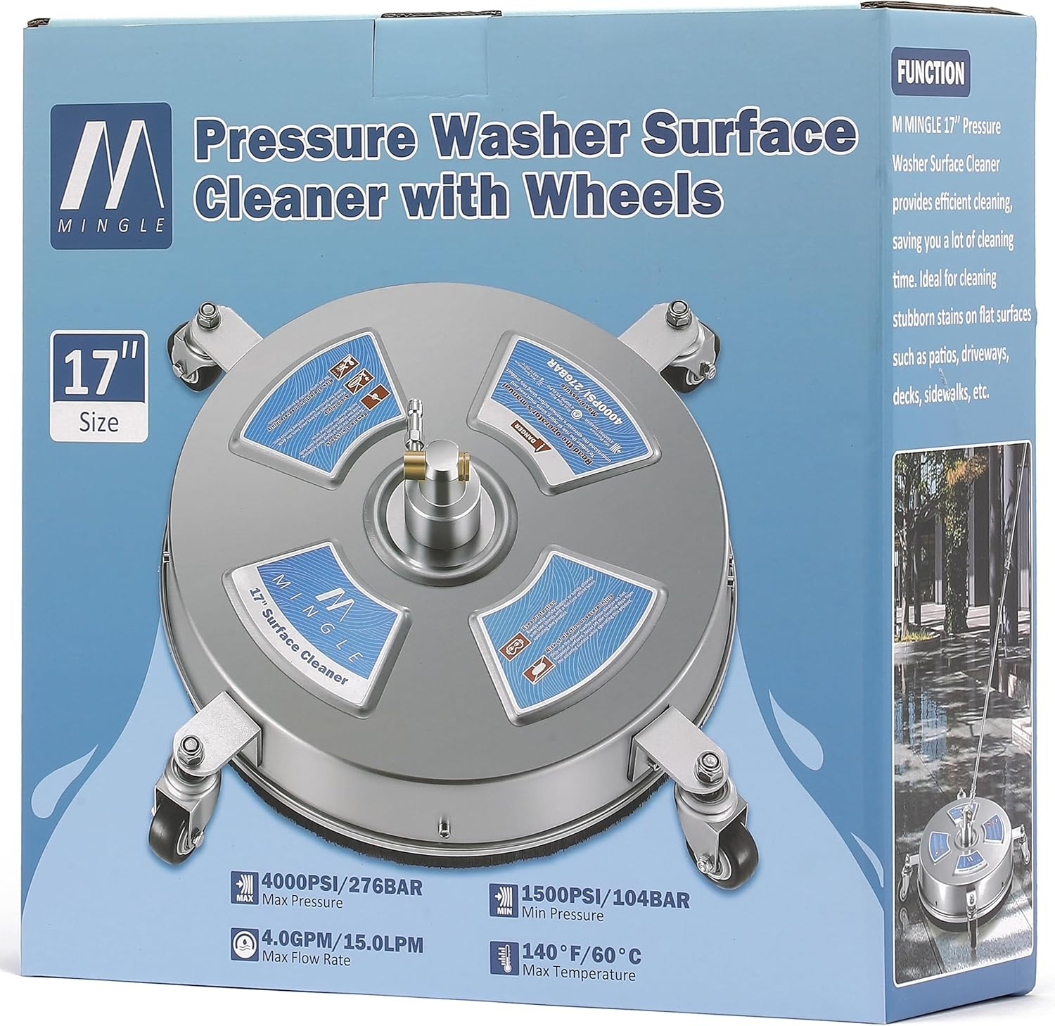 17” Pressure Washer Surface Cleaner, Driveway Pressure Washer Attachments with