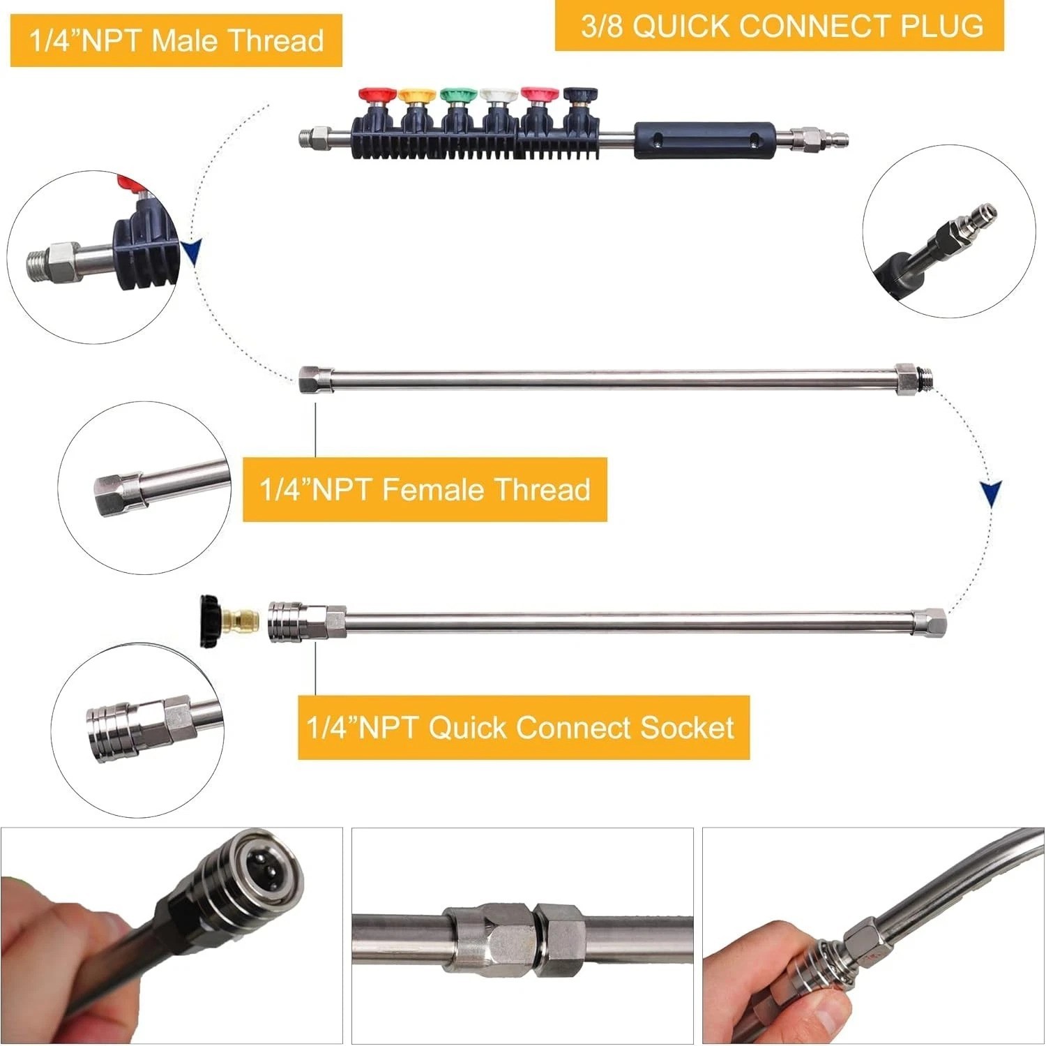 Versatile Power Washer Lance Set with 6 Nozzle Tips & Gutter Cleaner – 4000 PSI