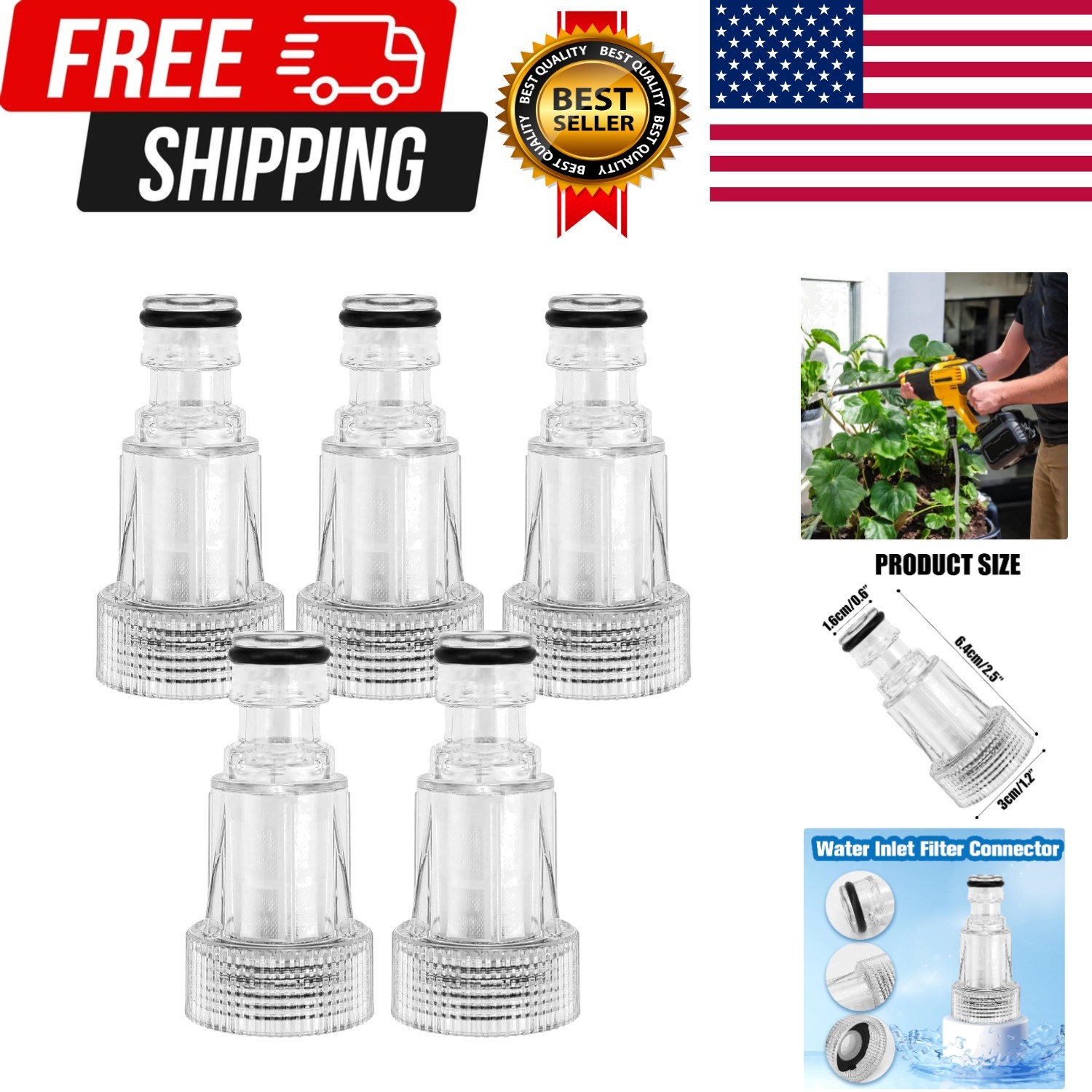 5 Pk Water Inlet Filter Connector for DEWALT 20V MAX DCPW550 Washer