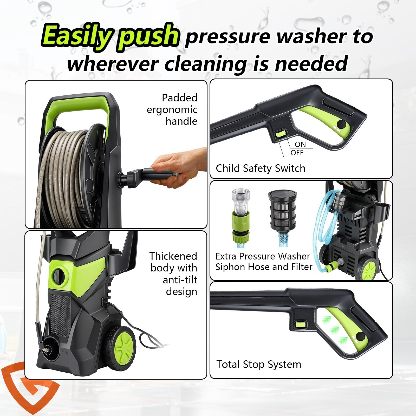 Electric Pressure Washer 5000PSI Max 52.5 FT Hose 3.2 GPM Power Washer Cleaning