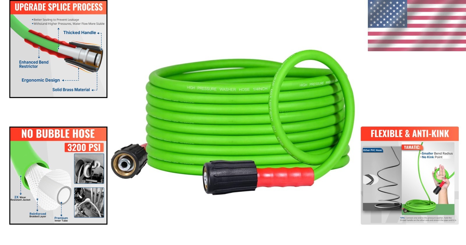 Kink Resistant Pressure Washer Hose 25FT – Perfect for Gas & Electric Washers