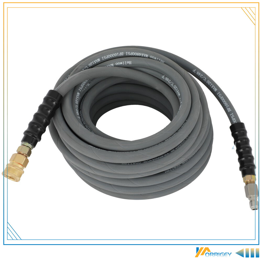 100ft 3/8″ Pressure Washer Hose 4000 PSI Non-Marking Gray With Couplers