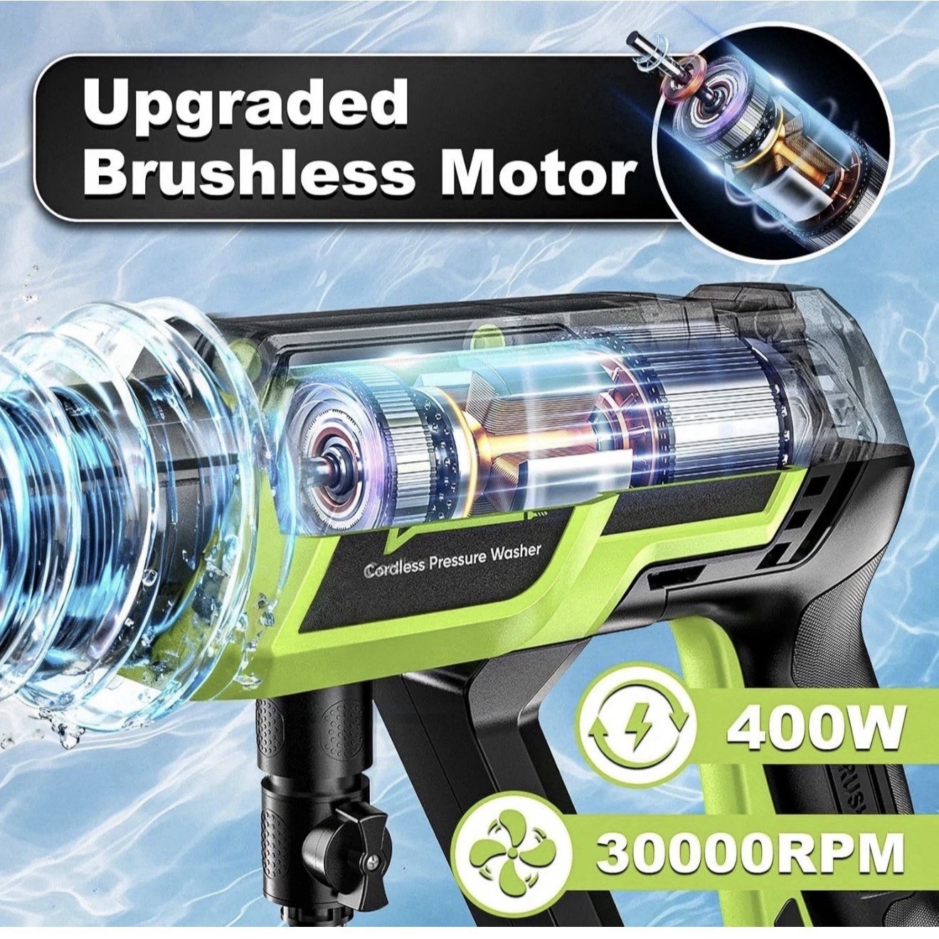 Cordless Handheld Washer,1500Psi Brushless Portable Cleaning Tool | 2×4000Mah