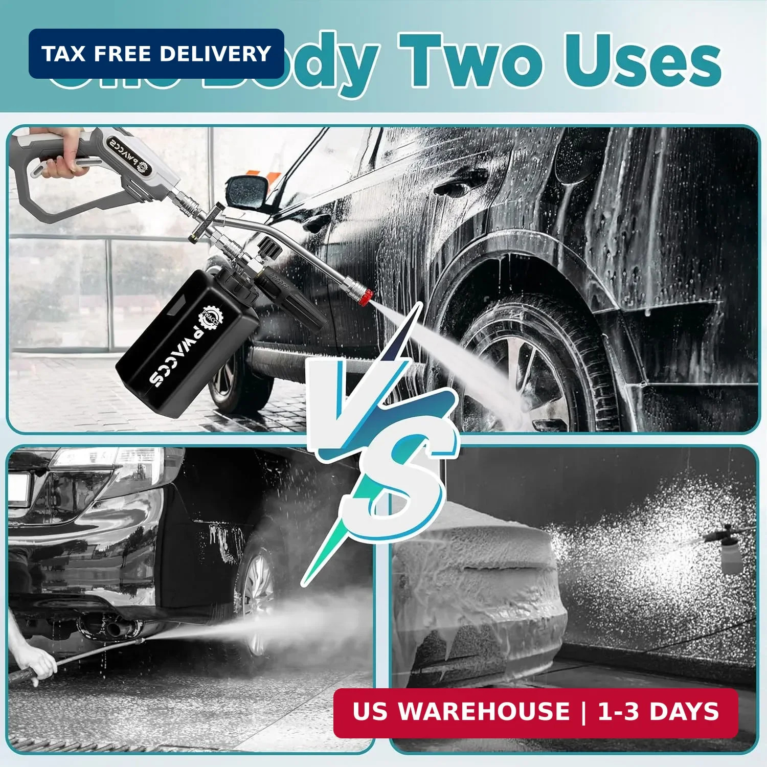 PWACCS Pressure Washer Foam Gun with Dual Connector Accessory, Short Power Washe