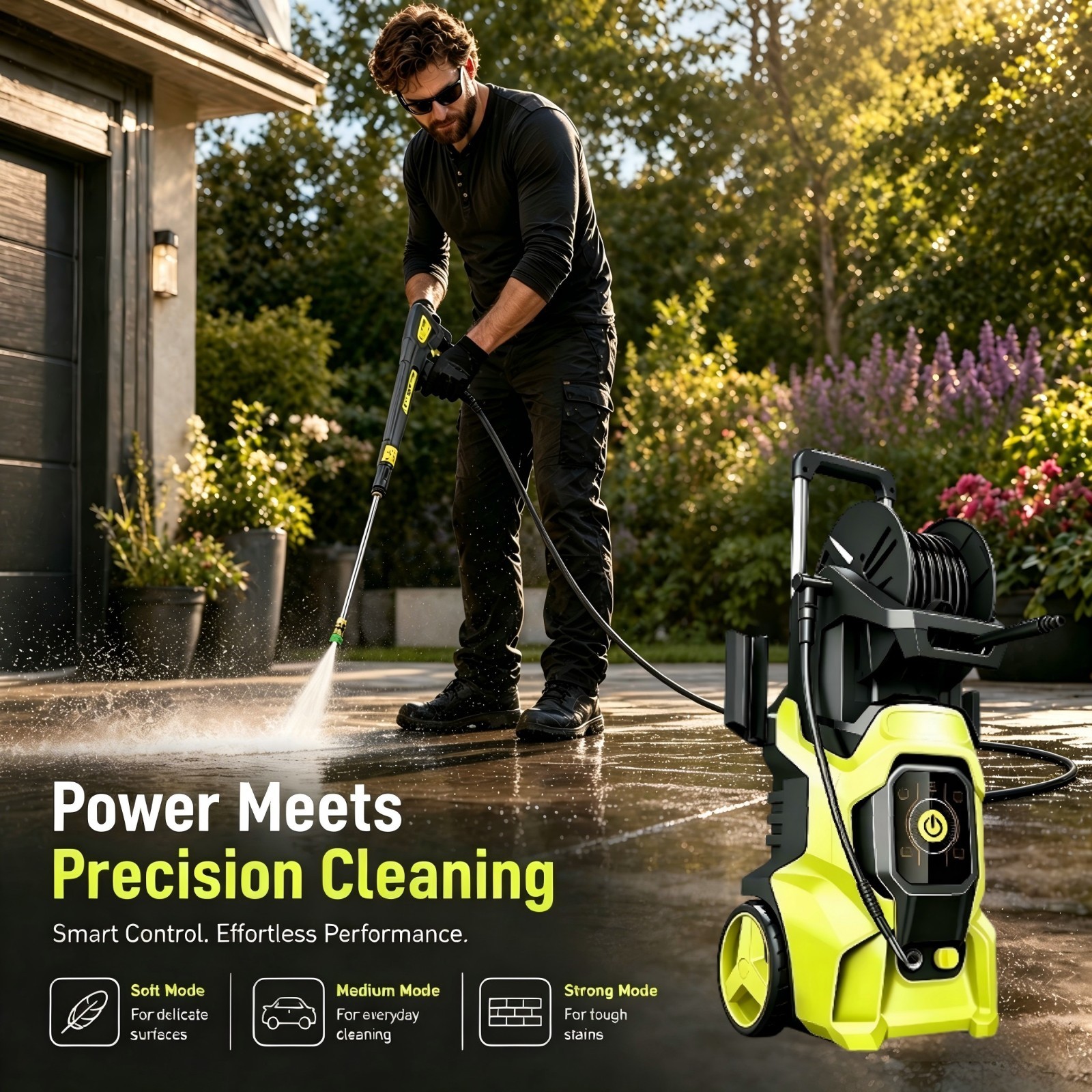 Pressure Washer 4500PSI 3.0GPM, 15-Level Touch Control, Foam Cannon, for Patio