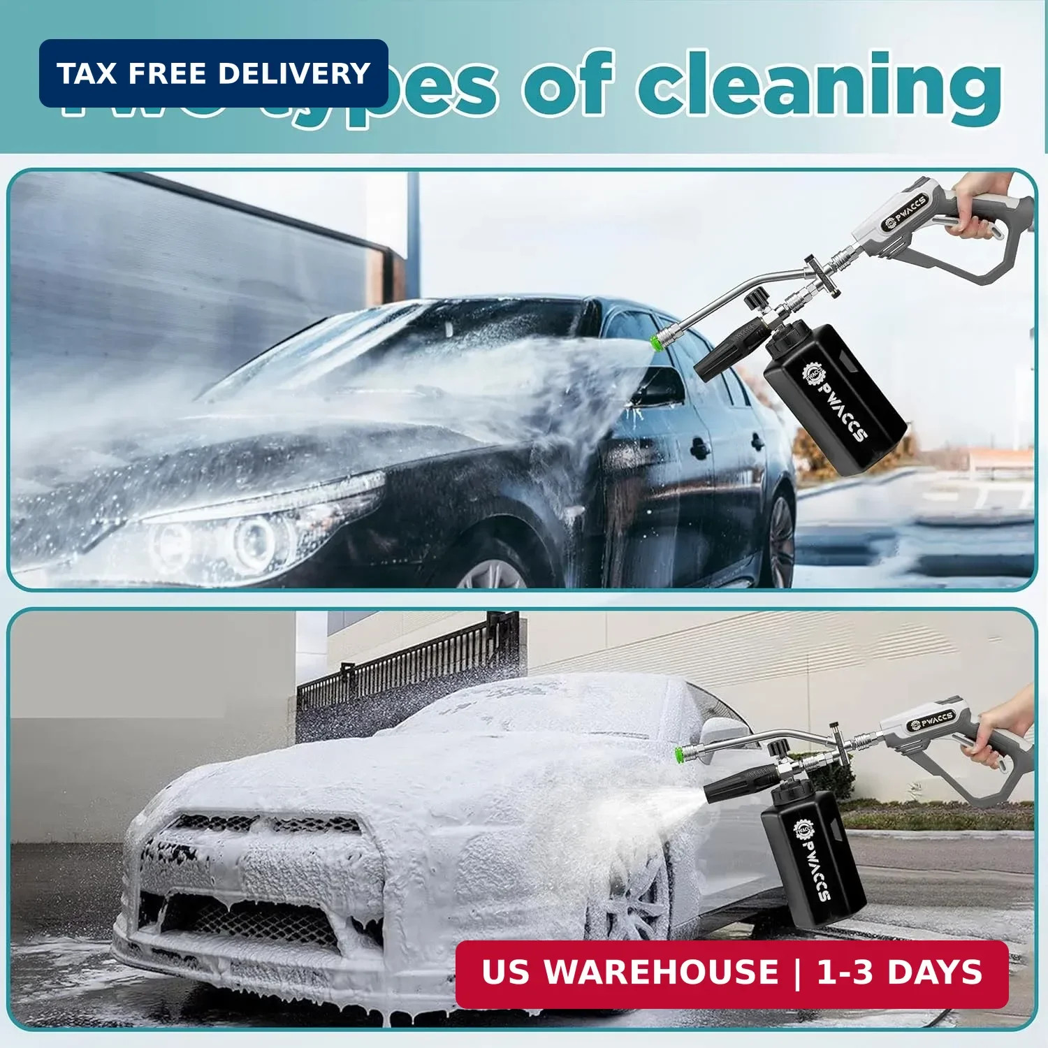 PWACCS Pressure Washer Foam Gun with Dual Connector Accessory, Short Power Washe