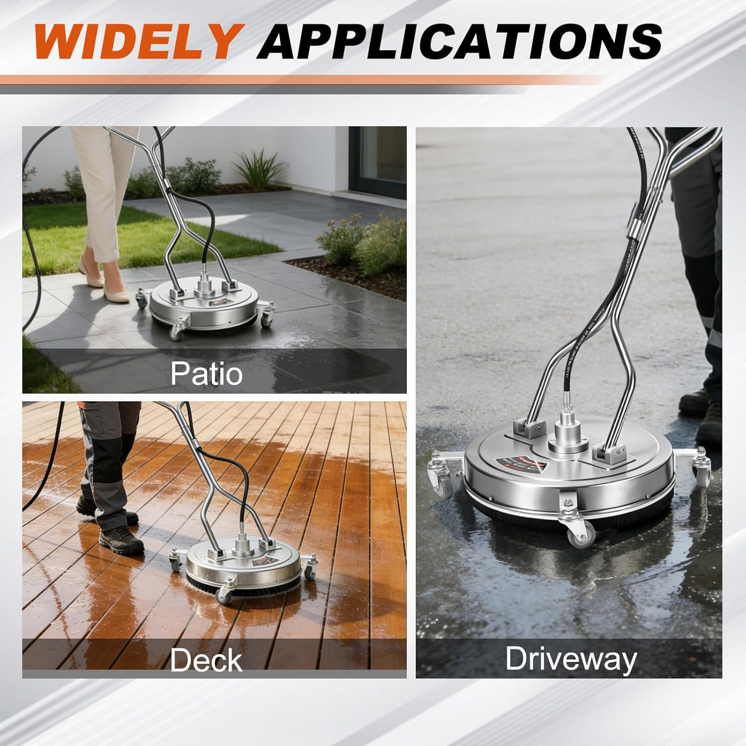20″ Stainless Steel Pressure Washer Surface Cleaner, 4500PSI for Driveways & Pat