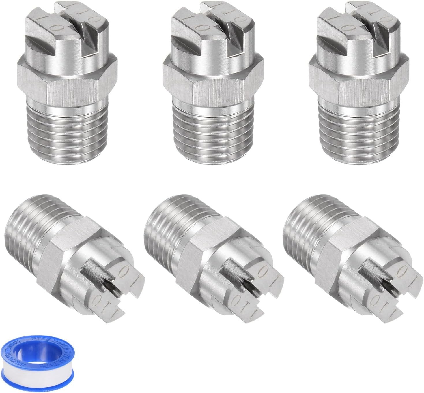 6-Pack Flat Fan Spray Tip 110 Degree 1/4BSPT Male Stainless Steel Pressure