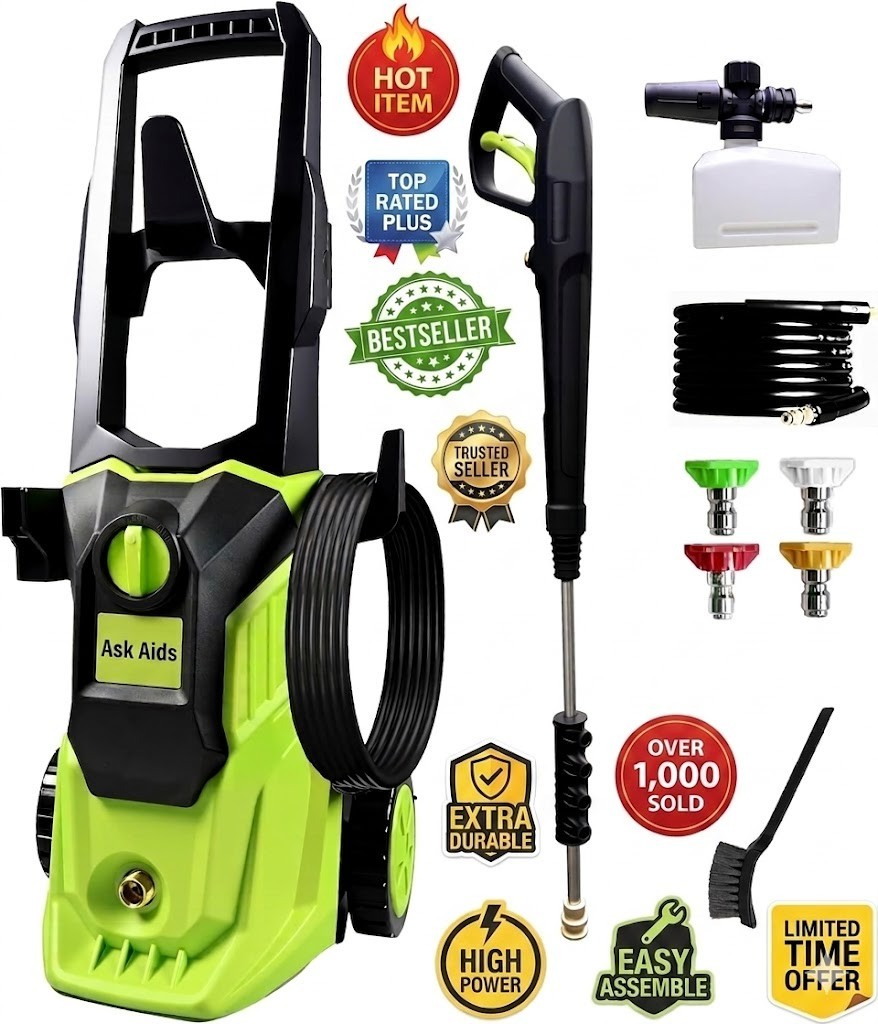 Portable Power Washer 4 Quick Connect Nozzles High Cleaning Machine for Car