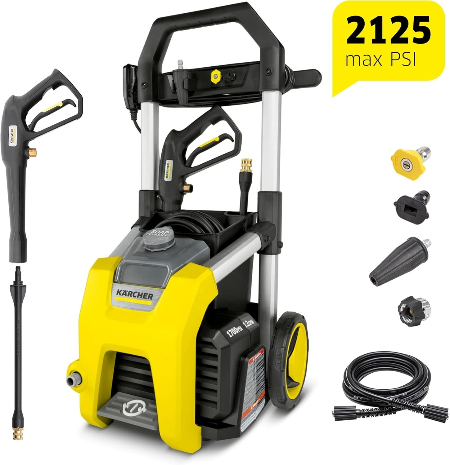 Pressure Washer K1700, Max 2125 PSI, 3 Spray Nozzles, Detergent Tank, For Cars,