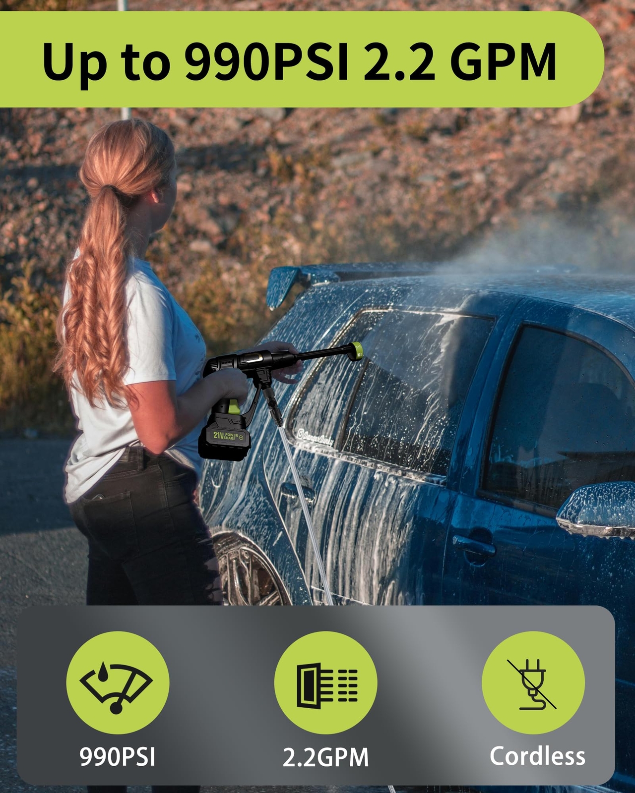 MIMYTH Cordless Power Washer; 990 PSI Cordless Pressure Washer with 4.0Ah Batter