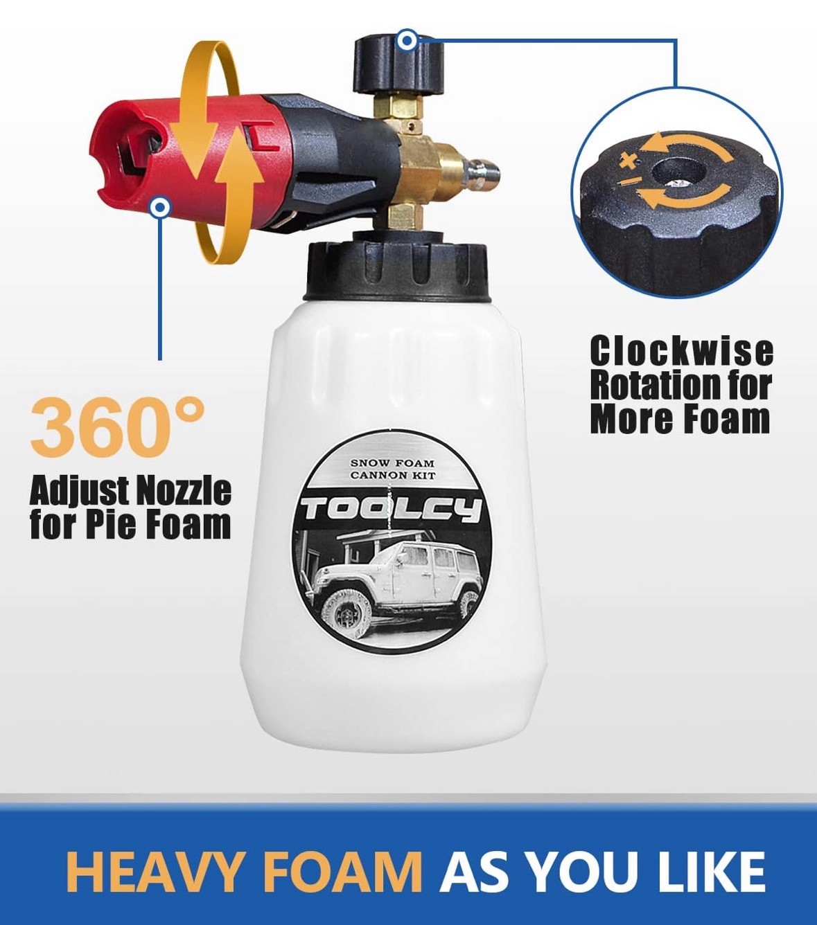 TOOLCY 5000 PSI Pressure Washer Gun Snow Foam Cannon Jet Bottle Spray Nozzles