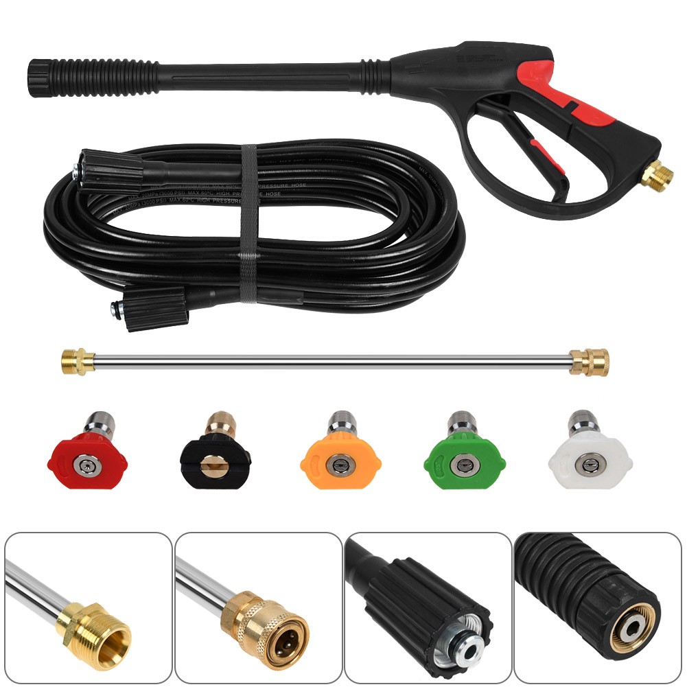 4000PSI High Pressure Power Washer Spray Gun Wand Lance Nozzle Tips Hose Set M22