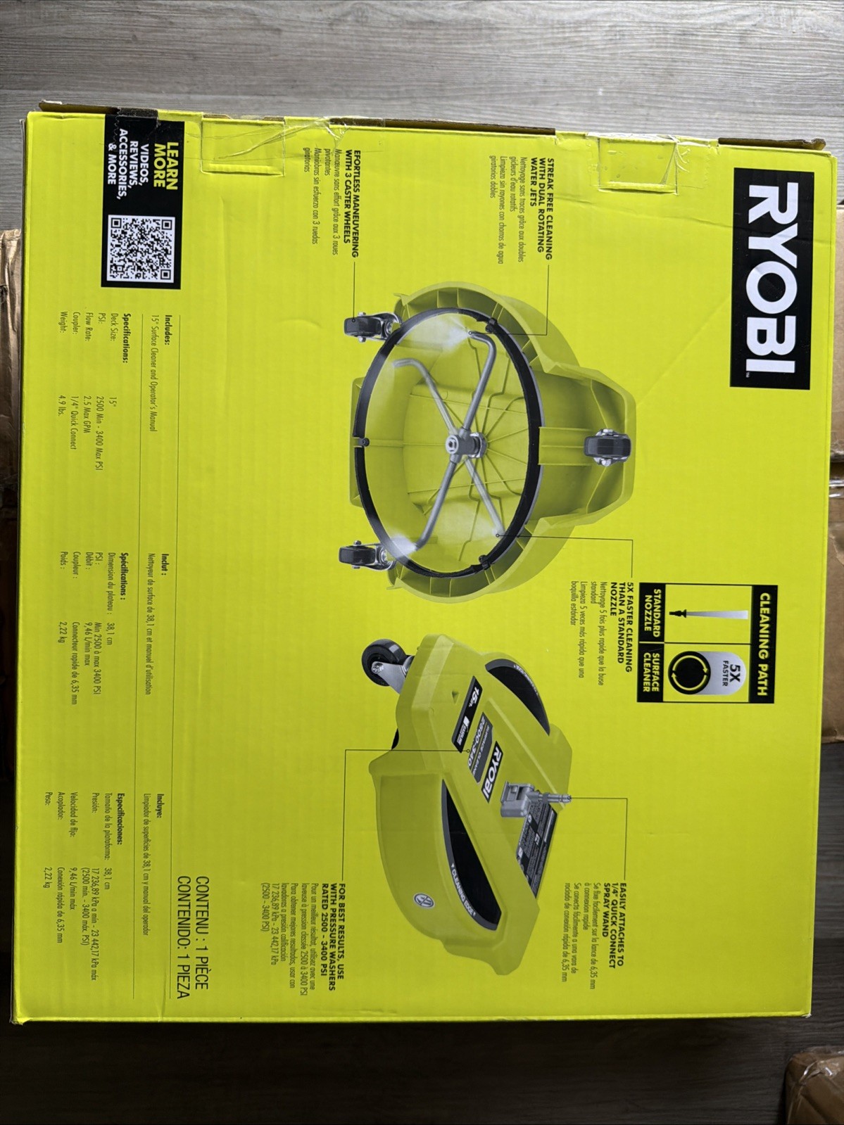 RY31SC15, Ryobi 15 in. 3400 PSI Pressure Washer Surface Cleaner with Wheels